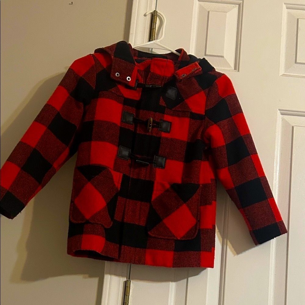 Cat & Jack Red and Black Plaid Pea Coat